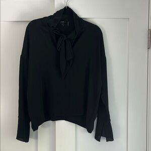 Theory Black Tie Front Relaxed Blouse